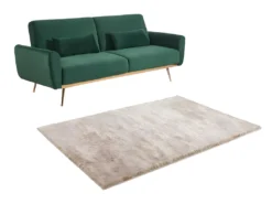 Ensemble Canapé 3 Places Convertible Clic-clac Vert Sapin LAUNEI Et Tapis Taupe DOLCE