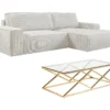 Ensemble Canapé D'angle Droit Convertible Beige AMELIA Et Table Basse Dorée CHARLOTTE