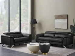 Canapé 3 Places Relax électrique En Cuir De Vachette Noir BREYT II