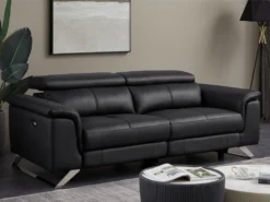 Canapé 3 Places Relax électrique En Cuir De Vachette Noir BREYT II -Canapé Soldes Boutique canape 10905471