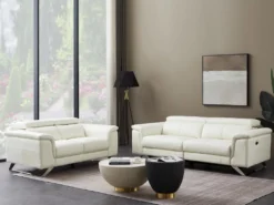 Canapé 3 Places Relax électrique En Cuir De Vachette Blanc BREYT II