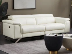 Canapé 3 Places Relax électrique En Cuir De Vachette Blanc BREYT II -Canapé Soldes Boutique canape 10906119