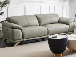 Canapé 3 Places Relax électrique En Cuir De Vachette Gris Clair AZIDEE II -Canapé Soldes Boutique canape 11160935