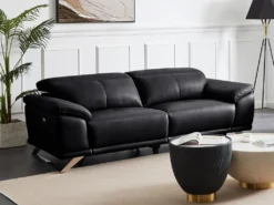 Canapé 3 Places Relax électrique En Cuir De Vachette Noir AZIDEE II