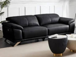 Canapé 3 Places Relax électrique En Cuir De Vachette Noir AZIDEE II -Canapé Soldes Boutique canape 11161425