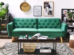 Canapé Convertible 2 Places En Velours Vert Foncé BARDU