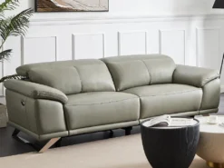 Canapé 3 Places Relax électrique En Cuir De Vachette Gris Clair AZIDEE II