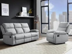 Canapé 3 Places Relax En Tissu Gris Clair LANA