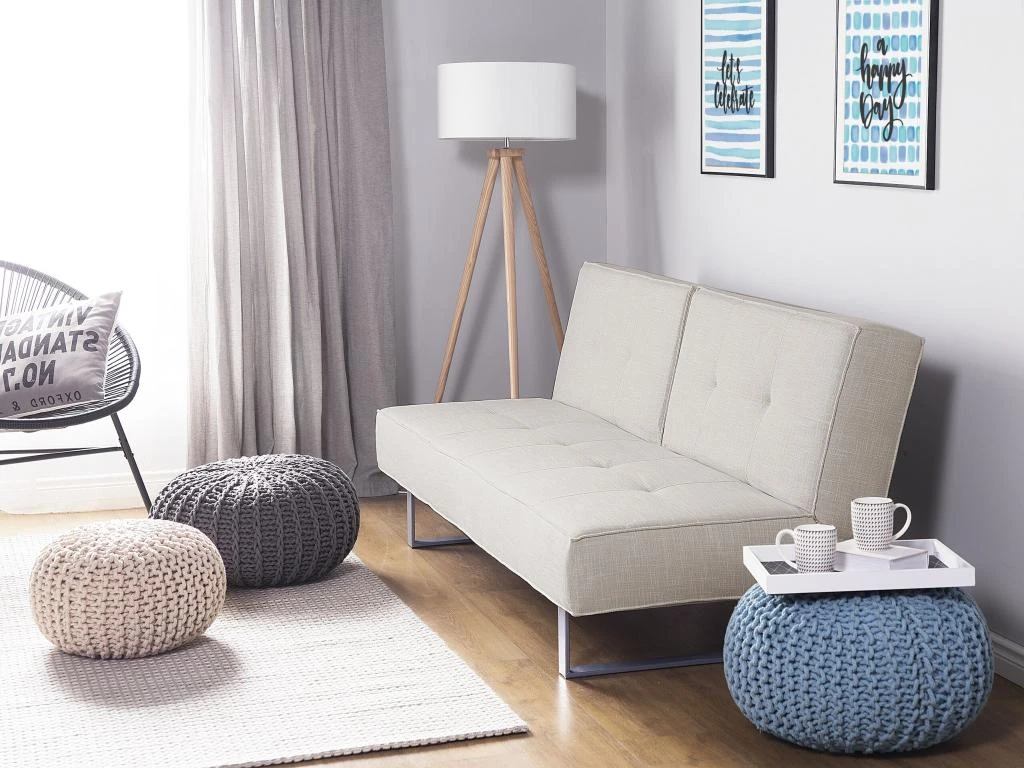 Canapé Convertible 3 Places En Tissu Beige Clair DUBLIN 1 Canapé Convertible 3 Places En Tissu Beige Clair DUBLIN