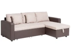 Canapé Angle Gauche Convertible 3 Places En Tissu Beige Et Marron TAMPERE -Canapé Soldes Boutique canape 11787893