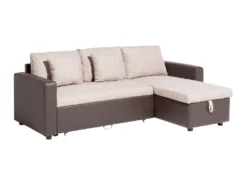 Canapé Angle Gauche Convertible 3 Places En Tissu Beige Et Marron TAMPERE -Canapé Soldes Boutique canape 11787895