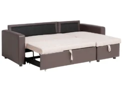 Canapé Angle Gauche Convertible 3 Places En Tissu Beige Et Marron TAMPERE -Canapé Soldes Boutique canape 11787897