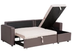 Canapé Angle Gauche Convertible 3 Places En Tissu Beige Et Marron TAMPERE -Canapé Soldes Boutique canape 11787899