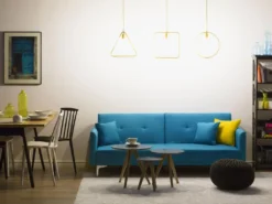 Canapé Convertible 3 Places En Tissu Bleu LUCAN