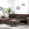 Canapé Angle Droite Convertible En Tissu Marron Foncé 4 Places Avec Pouf ABERDEEN