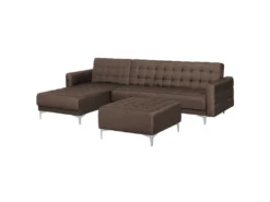 Canapé Angle Droite Convertible En Tissu Marron Foncé 4 Places Avec Pouf ABERDEEN -Canapé Soldes Boutique canape 11815719