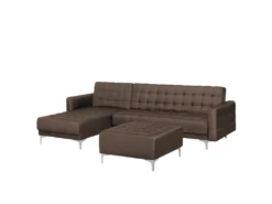 Canapé Angle Droite Convertible En Tissu Marron Foncé 4 Places Avec Pouf ABERDEEN -Canapé Soldes Boutique canape 11815721