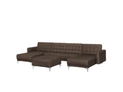 Canapé Panoramique Convertible En Tissu Marron Foncé 5 Places Avec Pouf ABERDEEN -Canapé Soldes Boutique canape 11919331