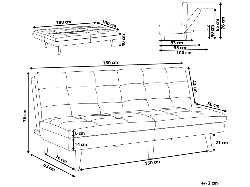 Canapé Convertible 3 Places En Tissu Bleu Cobalt RONNE 3 Canapé Convertible 3 Places En Tissu Bleu Cobalt RONNE – Image 3