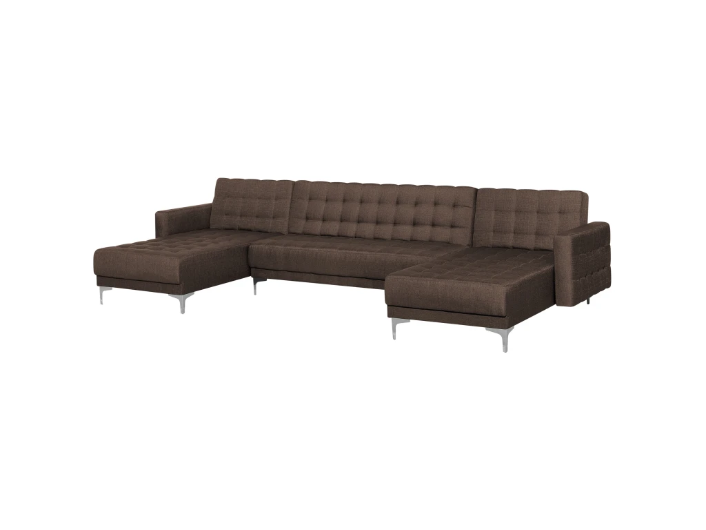 Canapé Panoramique Convertible En Tissu Marron Foncé 5 Places ABERDEEN 4 Canapé Panoramique Convertible En Tissu Marron Foncé 5 Places ABERDEEN – Image 4
