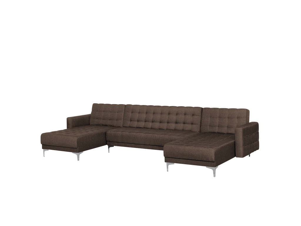Canapé Panoramique Convertible En Tissu Marron Foncé 5 Places ABERDEEN 5 Canapé Panoramique Convertible En Tissu Marron Foncé 5 Places ABERDEEN – Image 5