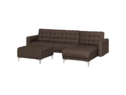 Canapé Angle Gauche Convertible En Tissu Marron Foncé 4 Places Avec Pouf ABERDEEN -Canapé Soldes Boutique canape 11919839