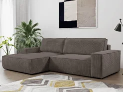 Canapé D'angle Convertible En Velours Côtelé Marron AMELIA De Pascal Morabito - Angle Gauche