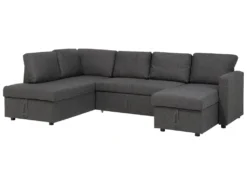 Canapé Panoramique Convertible 5 Places En Tissu Gris Foncé KARRABO -Canapé Soldes Boutique canape 11943743