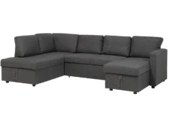 Canapé Panoramique Convertible 5 Places En Tissu Gris Foncé KARRABO -Canapé Soldes Boutique canape 11943745