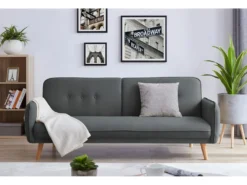 NORA - Canapé Scandinave Convertible Gris Foncé Avec Pieds En Bois