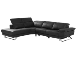 Canapé D'angle Gauche Relax électrique En Cuir De Vachette Noir PUNO II -Canapé Soldes Boutique canape 12291711
