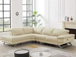 Canapé D'angle Gauche Relax électrique En Cuir De Vachette Beige PUNO II