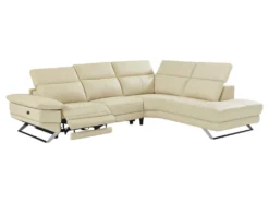 Canapé D'angle Droit Relax électrique En Cuir De Vachette Beige PUNO II -Canapé Soldes Boutique canape 12292643