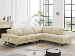Canapé D'angle Droit Relax électrique En Cuir De Vachette Beige PUNO II