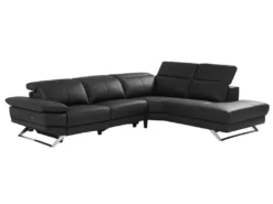 Canapé D'angle Droit Relax électrique En Cuir De Vachette Noir PUNO II -Canapé Soldes Boutique canape 12292685