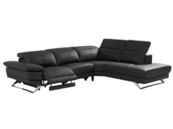 Canapé D'angle Droit Relax électrique En Cuir De Vachette Noir PUNO II -Canapé Soldes Boutique canape 12292687