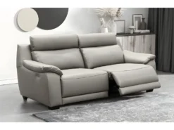 Canapé 3 Places Avec 2 Relax En 100% Tout Cuir épais Luxe Italien - 2 Relax électriques, Gris Clair. BERN