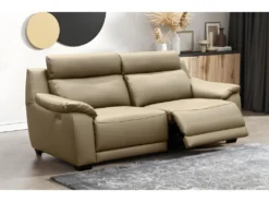 Canapé 3 Places Avec 2 Relax En 100% Tout Cuir épais Luxe Italien - 2 Relax électriques, Beige. BERN