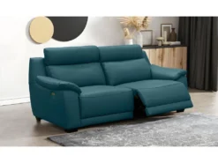 Canapé 3 Places Avec 2 Relax En 100% Tout Cuir épais Luxe Italien - 2 Relax électriques, Turquoise. BERN