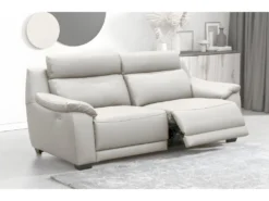 Canapé 3 Places Avec 2 Relax En 100% Tout Cuir épais Luxe Italien - 2 Relax électriques, Blanc Cassé. BERN