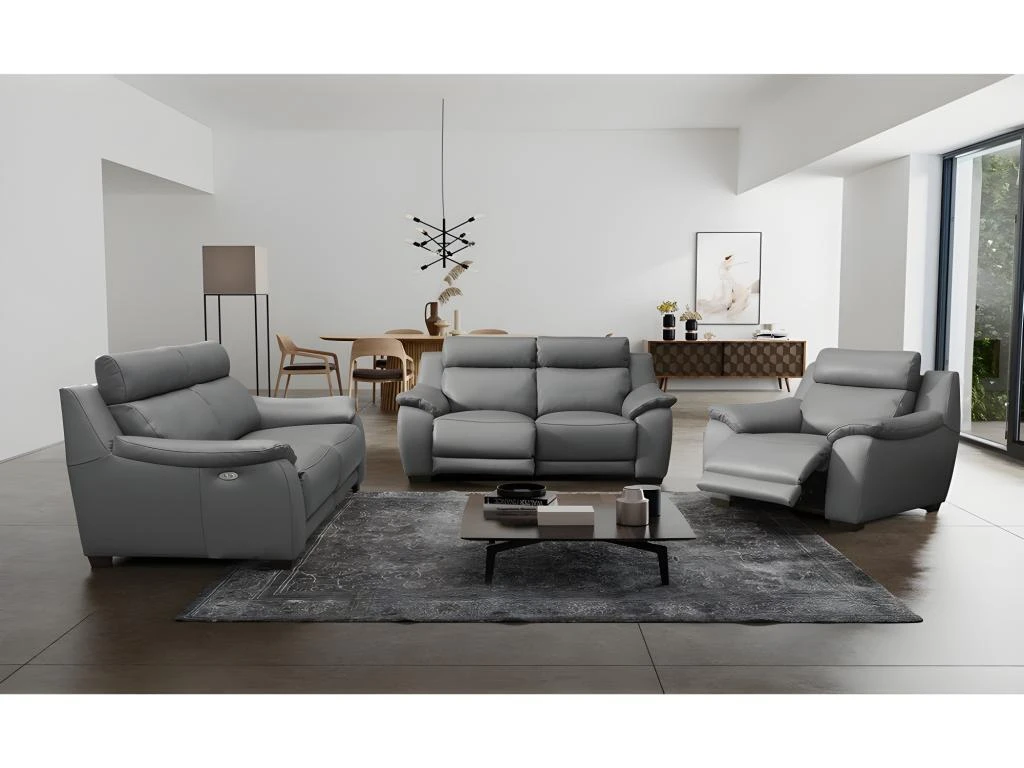 Canapé 3 Places Avec 2 Relax En 100% Tout Cuir épais Luxe Italien - 2 Relax électriques, Gris Foncé- BERN 6 Canapé 3 Places Avec 2 Relax En 100% Tout Cuir épais Luxe Italien - 2 Relax électriques, Gris Foncé- BERN – Image 6