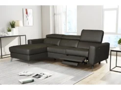 Canapé D'angle En Cuir Italien De Luxe 5 Places BOTERO, Avec Relax électrique, Chocolat, Angle Gauche