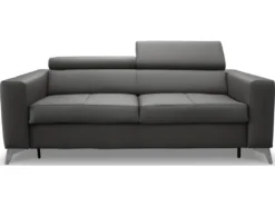 Canapé 3 Places Convertible En Cuir Italien De Luxe MOVIDA, Gris Foncé