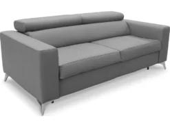 Canapé 3 Places Convertible En Cuir Italien De Luxe MOVIDA, Gris Clair -Canapé Soldes Boutique canape 12328649