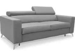 Canapé 3 Places Convertible En Cuir Italien De Luxe MOVIDA, Gris Clair -Canapé Soldes Boutique canape 12328655