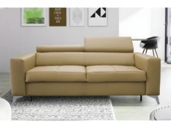 Canapé 3 Places Convertible En Cuir Italien De Luxe MOVIDA, Beige -Canapé Soldes Boutique canape 12328665