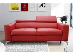 Canapé 3 Places Convertible En Cuir Italien De Luxe MOVIDA, Rouge Foncé