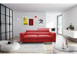 Canapé 3 Places Convertible En Cuir Italien De Luxe MOVIDA, Rouge Foncé -Canapé Soldes Boutique canape 12328687