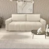 Canapé 3 Places Convertible En Tissu Bouclette Crème ISSORO