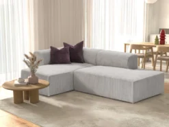 Canapé D'angle Gauche En Velours Côtelé Gris JANAO